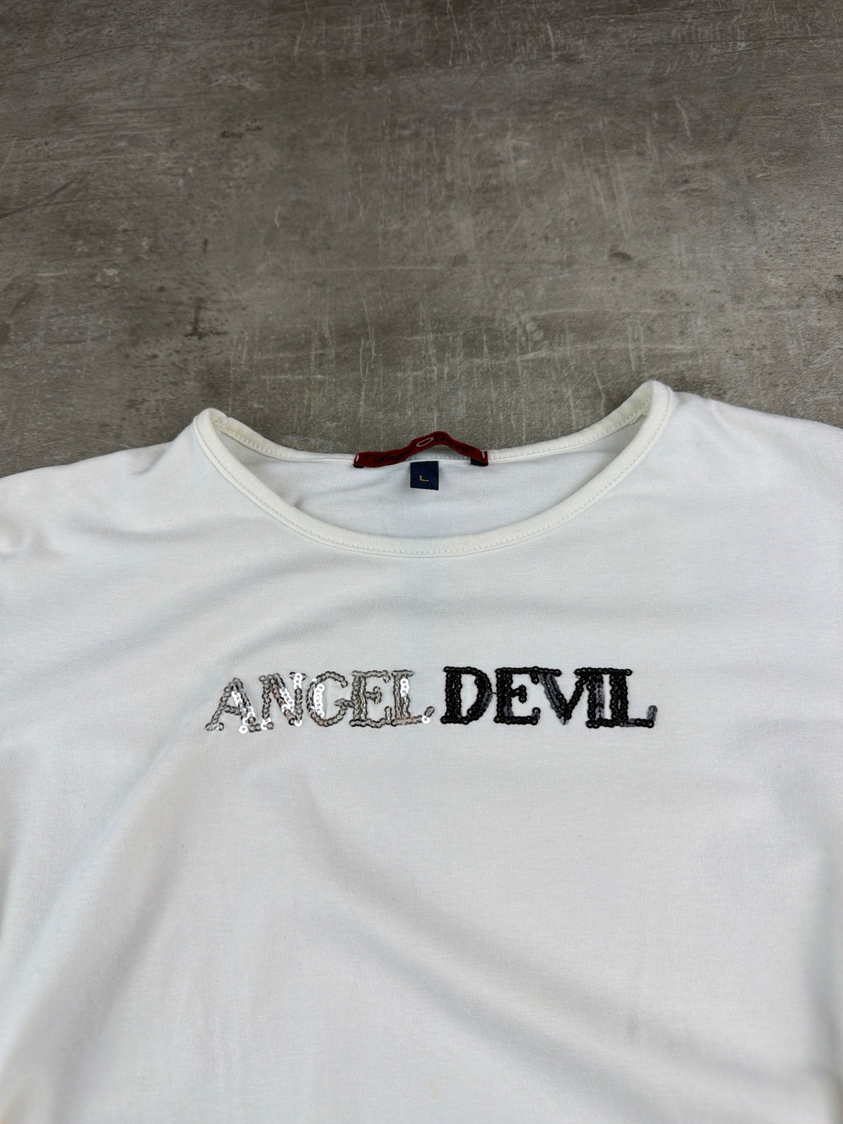 Angel Devil Y2K Sequin Wings Longsleeve - White / Silver - Past Pieces