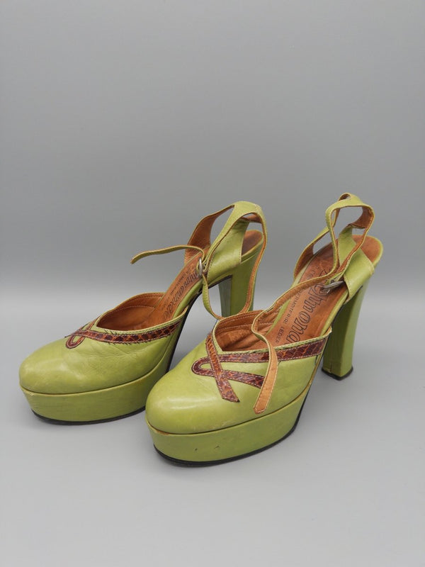 Belmondo Archive "Lime" Platform Heels - Reptile Trim Y2K Chic
