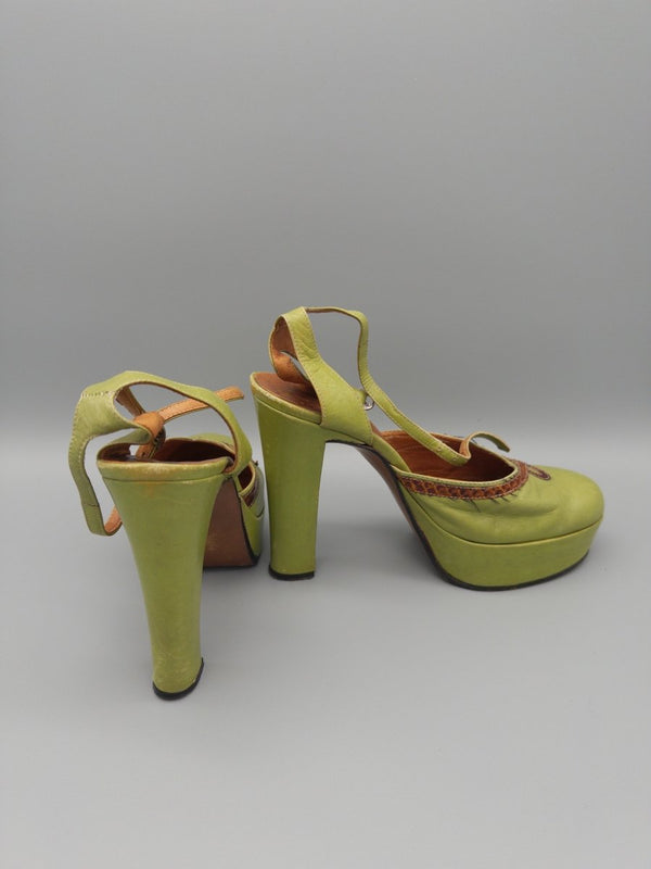 Belmondo Archive "Lime" Platform Heels - Reptile Trim Y2K Chic