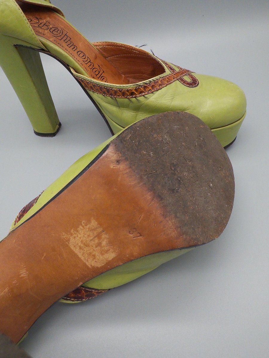 Belmondo Archive "Lime" Platform Heels - Reptile Trim Y2K Chic - Past Pieces