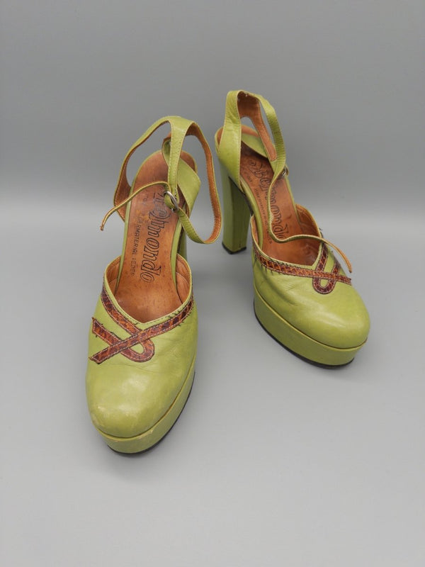 Belmondo Archive "Lime" Platform Heels - Reptile Trim Y2K Chic
