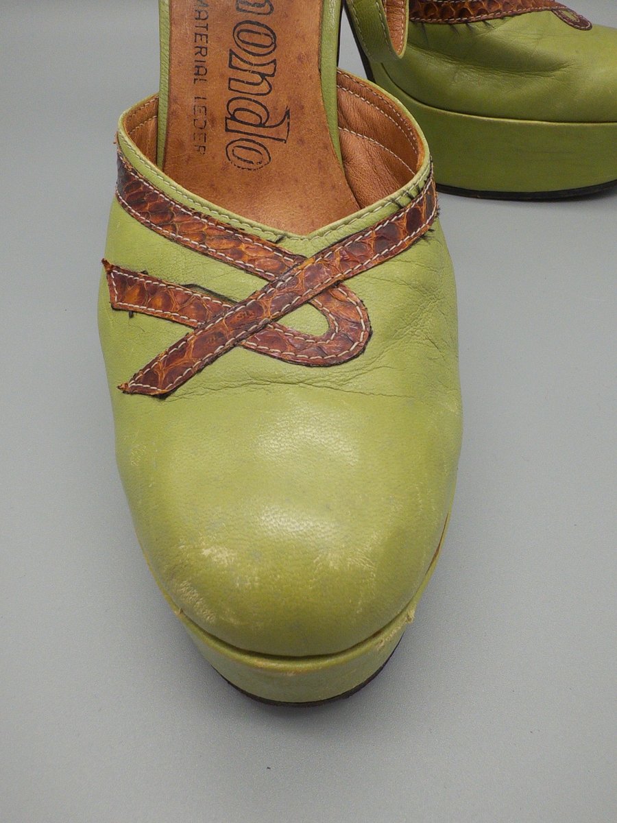 Belmondo Archive "Lime" Platform Heels - Reptile Trim Y2K Chic - Past Pieces