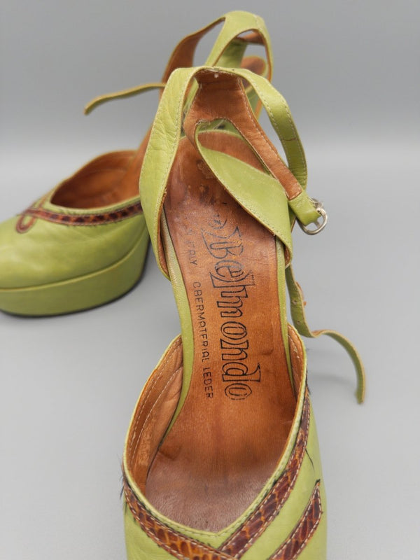 Belmondo Archive "Lime" Platform Heels - Reptile Trim Y2K Chic
