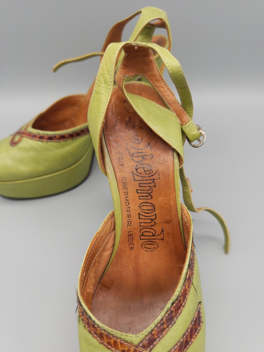 Belmondo Archive "Lime" Platform Heels - Reptile Trim Y2K Chic - Past Pieces