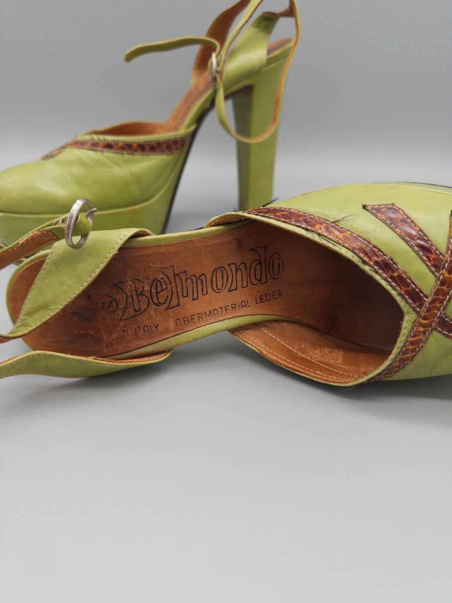 Belmondo Archive "Lime" Platform Heels - Reptile Trim Y2K Chic - Past Pieces