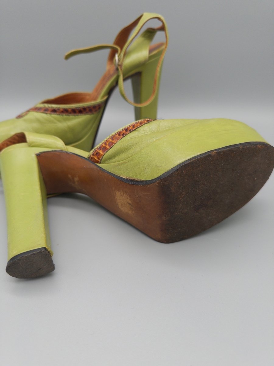 Belmondo Archive "Lime" Platform Heels - Reptile Trim Y2K Chic - Past Pieces