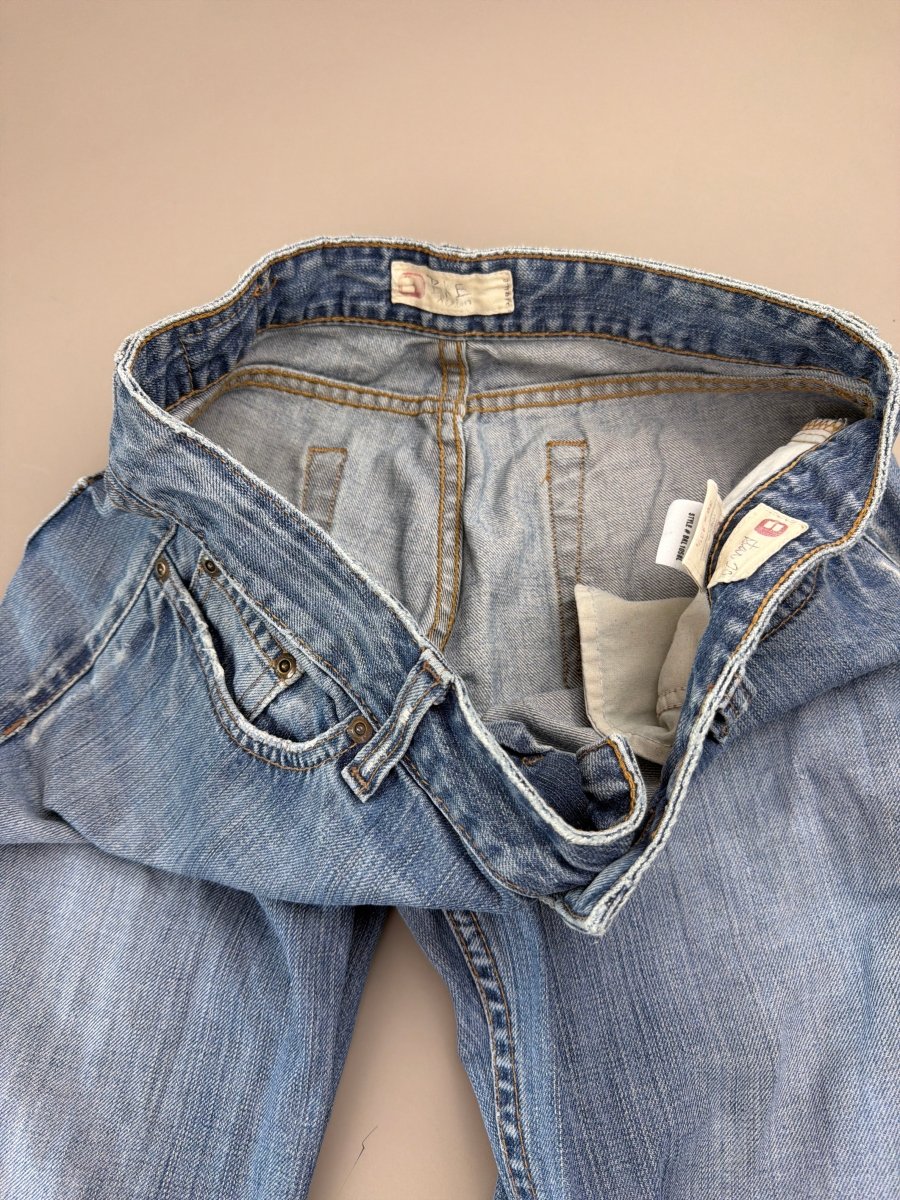 BKE Denim Y2K Low Waist Flare Jeans - Medium Wash Studded - Past Pieces