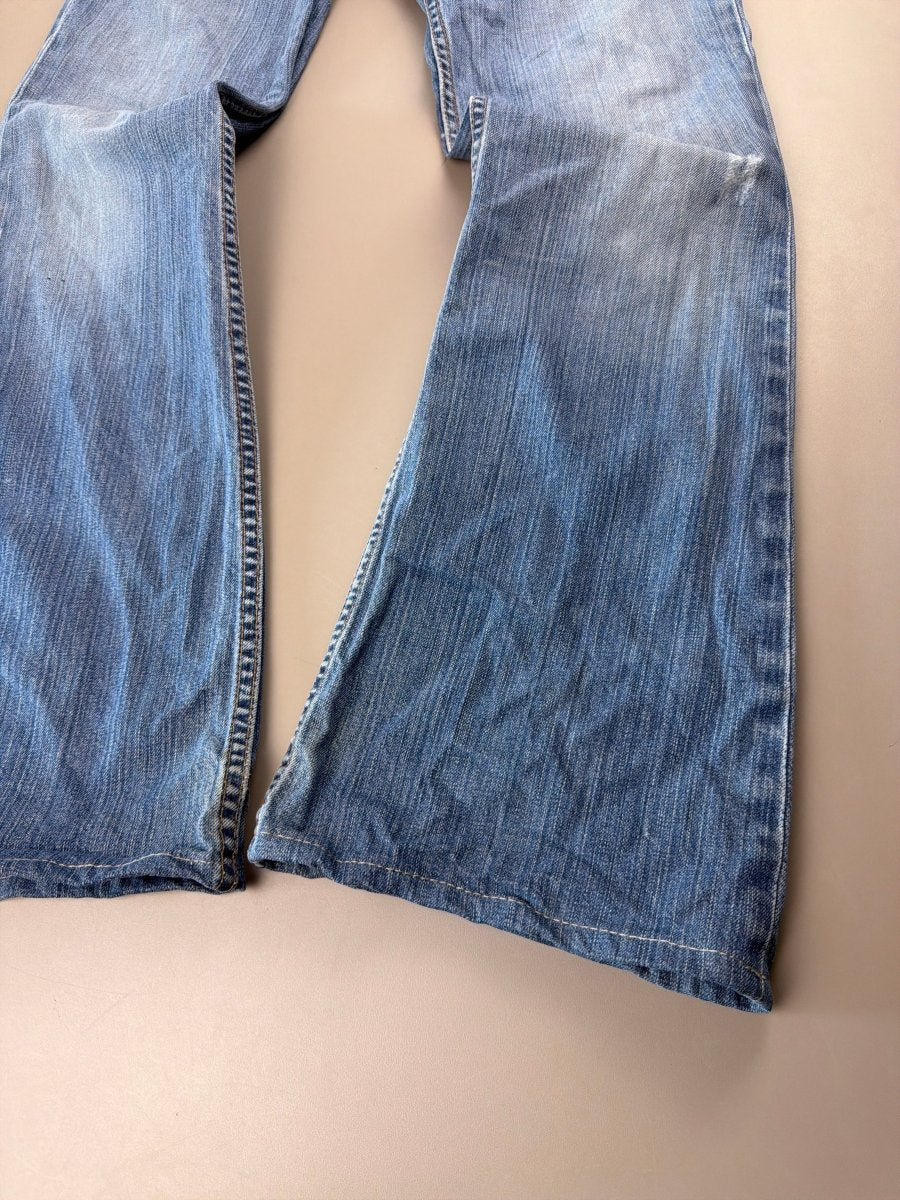 BKE Denim Y2K Low Waist Flare Jeans - Medium Wash Studded - Past Pieces