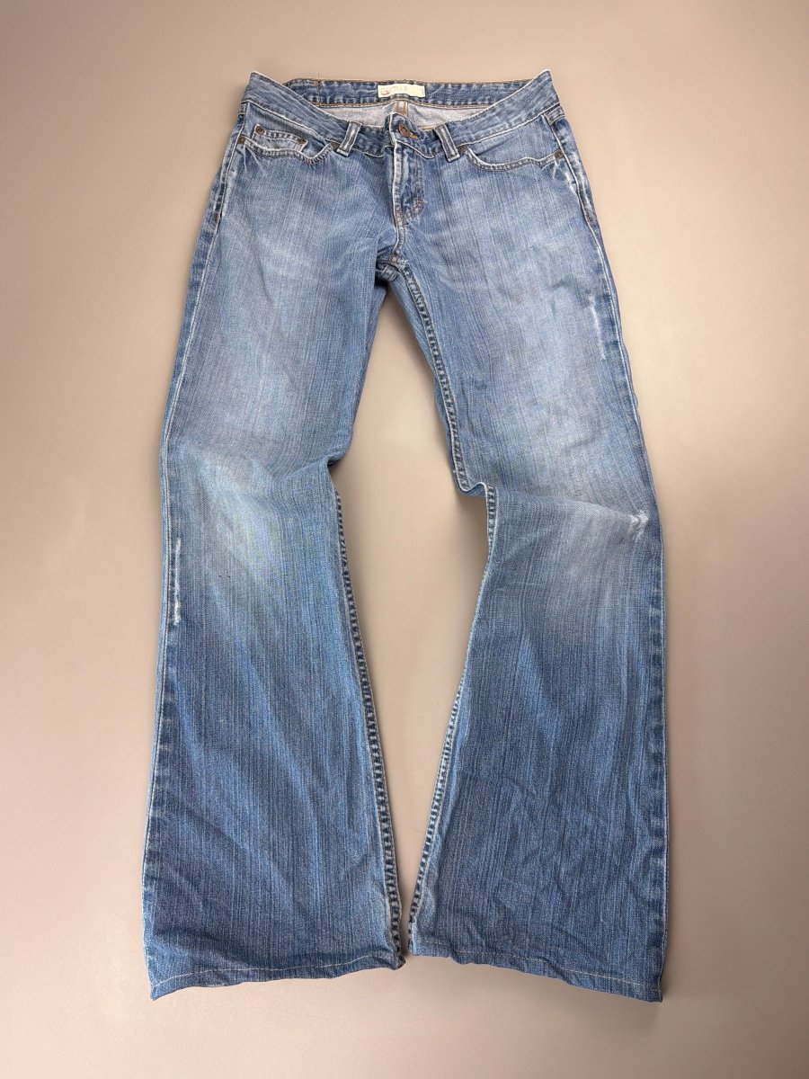 BKE Denim Y2K Low Waist Flare Jeans - Medium Wash Studded - Past Pieces