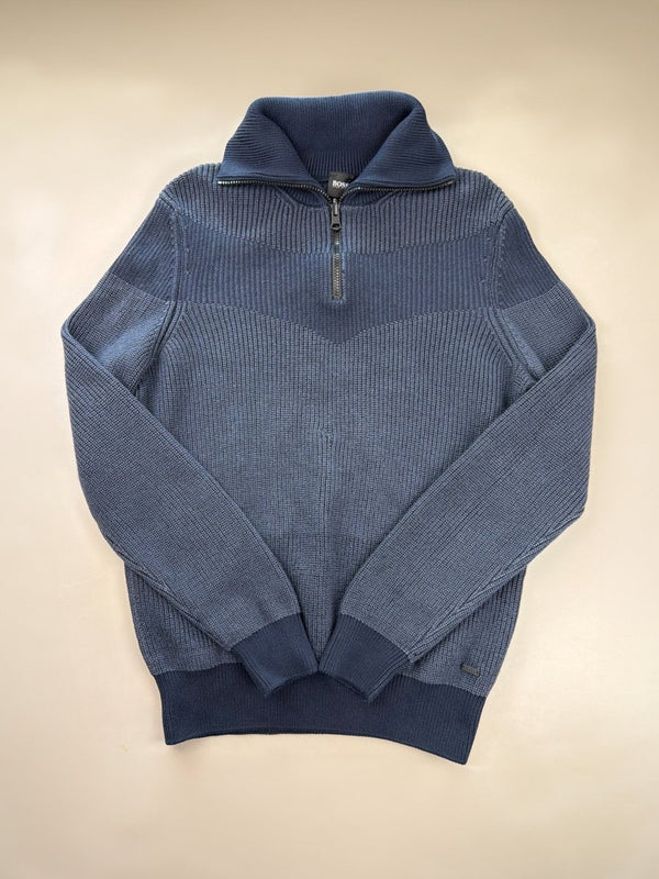 BOSS Archive Ribbed Quarter-Zip Pullover - Deep Navy