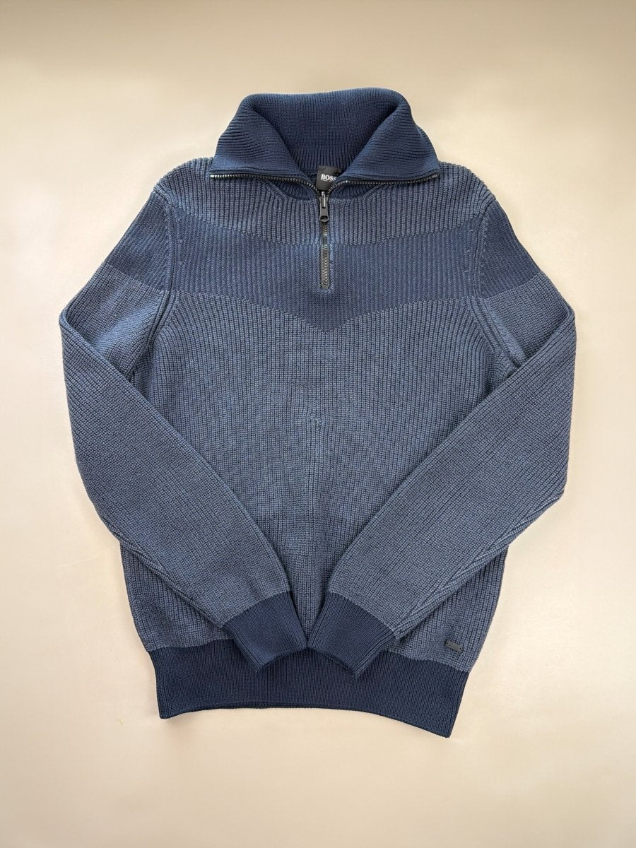 BOSS Archive Ribbed Quarter - Zip Pullover - Deep Navy - Past Pieces