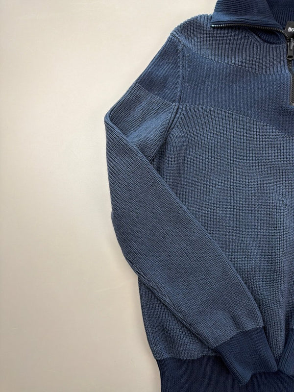 BOSS Archive Ribbed Quarter-Zip Pullover - Deep Navy