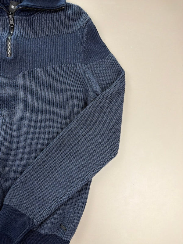 BOSS Archive Ribbed Quarter-Zip Pullover - Deep Navy