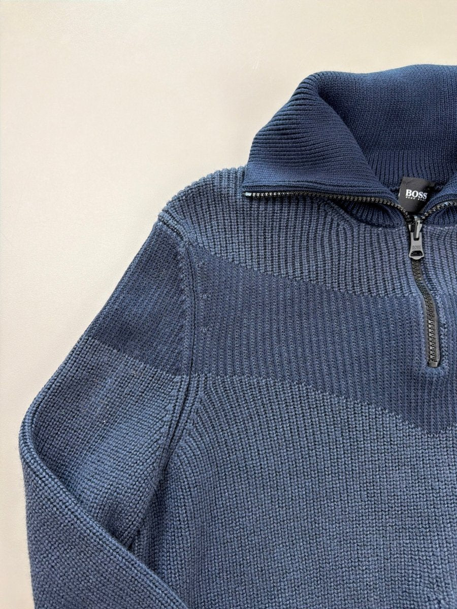 BOSS Archive Ribbed Quarter - Zip Pullover - Deep Navy - Past Pieces