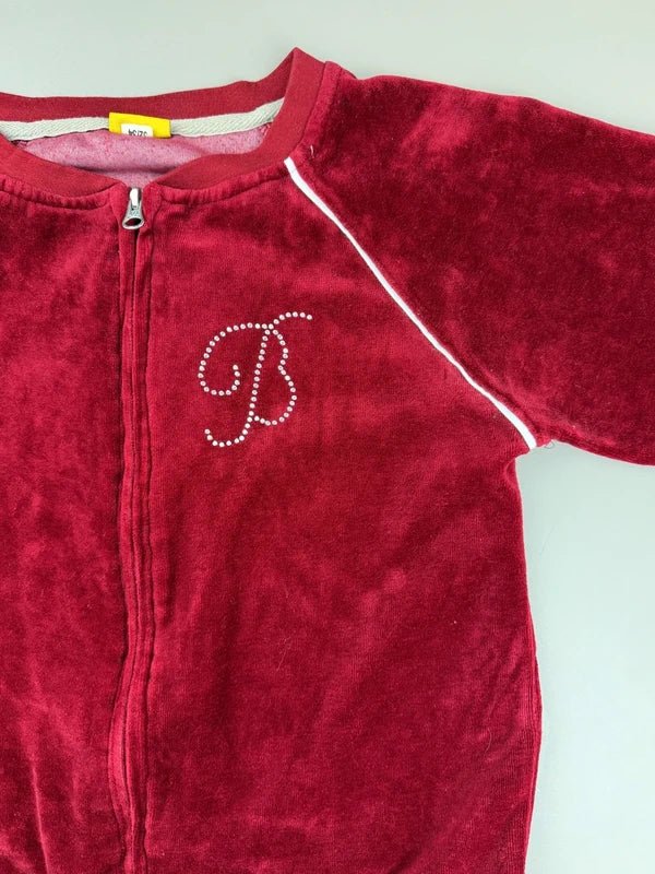 Buffalo "Rhinestone B" Velour Track Jacket - Deep Red - Past Pieces