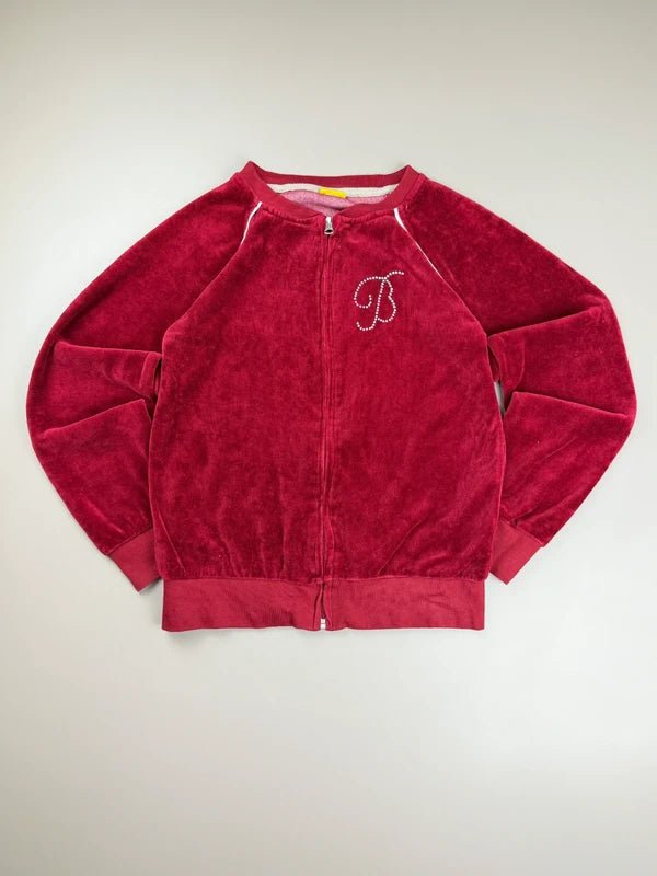 Buffalo "Rhinestone B" Velour Track Jacket - Deep Red