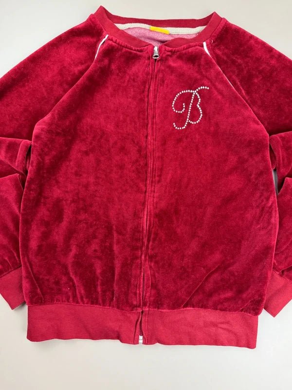 Buffalo "Rhinestone B" Velour Track Jacket - Deep Red - Past Pieces