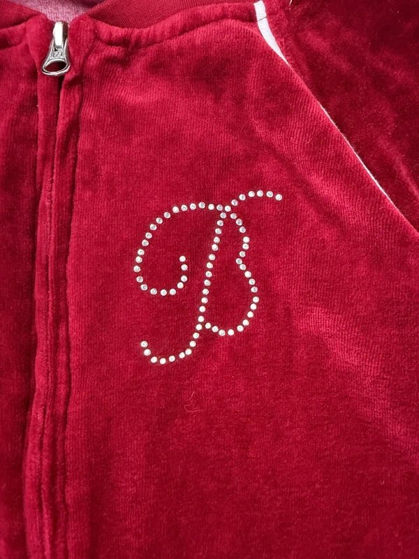 Buffalo "Rhinestone B" Velour Track Jacket - Deep Red - Past Pieces