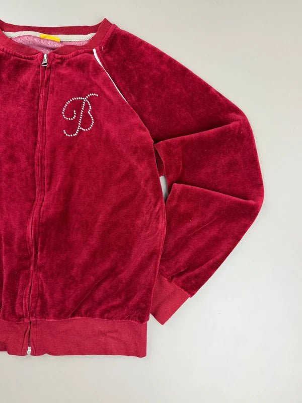 Buffalo "Rhinestone B" Velour Track Jacket - Deep Red