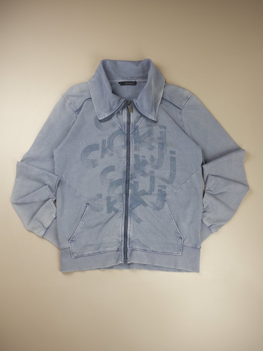 Calvin Klein Jeans Archive "Cyber Wash" Collared Zip Hoodie - Washed Blue - Past Pieces