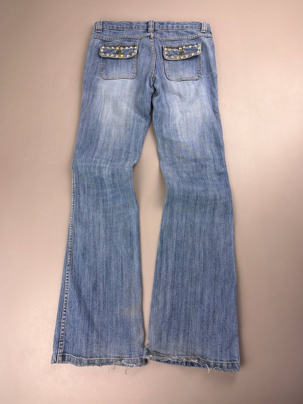 Campus Crew "Diamond" Flared Denim - Low Waist Bejeweled Y2K