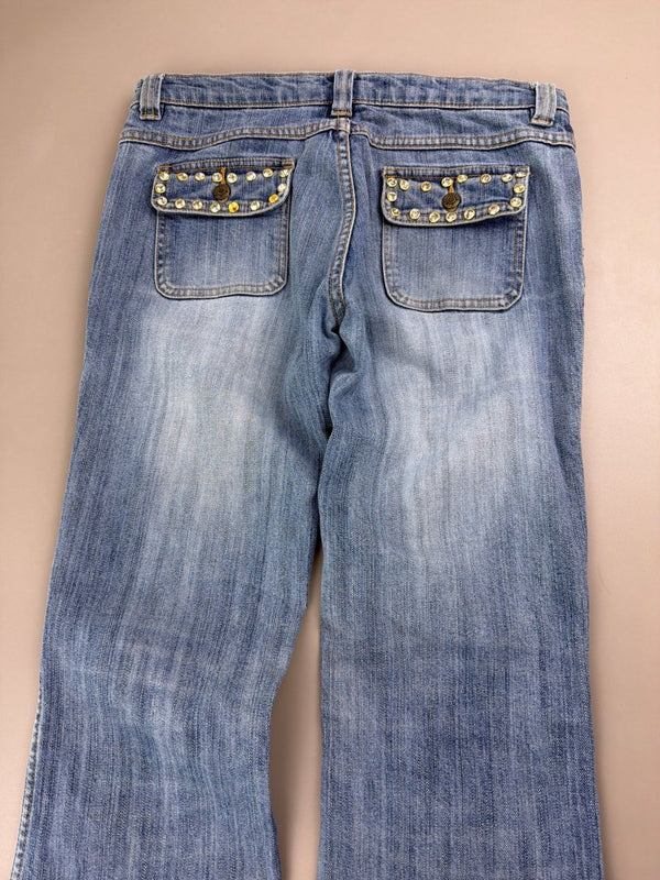 Campus Crew "Diamond" Flared Denim - Low Waist Bejeweled Y2K