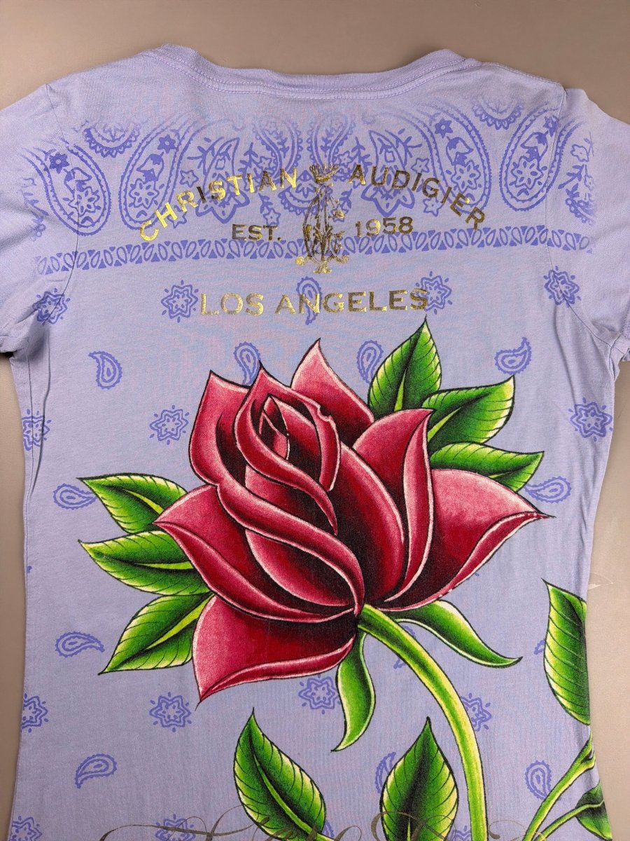Christian Audigier Archive "Royal Cross" Rhinestone Tee - Lilac - Past Pieces