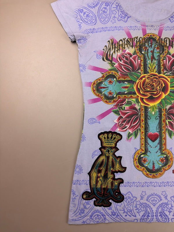 Christian Audigier Archive "Royal Cross" Rhinestone Tee - Lilac