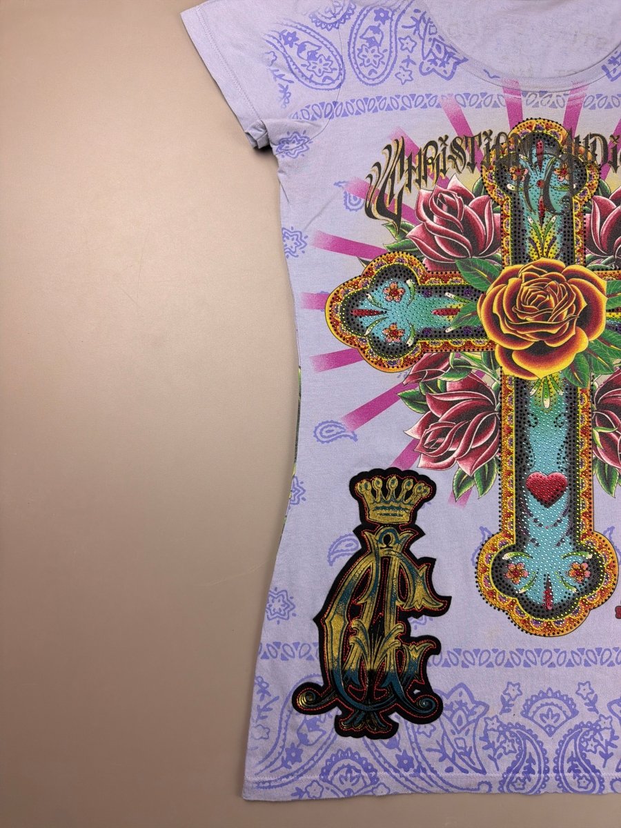 Christian Audigier Archive "Royal Cross" Rhinestone Tee - Lilac - Past Pieces