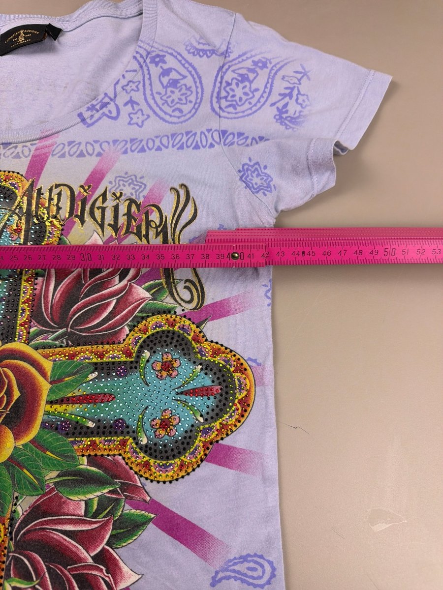 Christian Audigier Archive "Royal Cross" Rhinestone Tee - Lilac - Past Pieces
