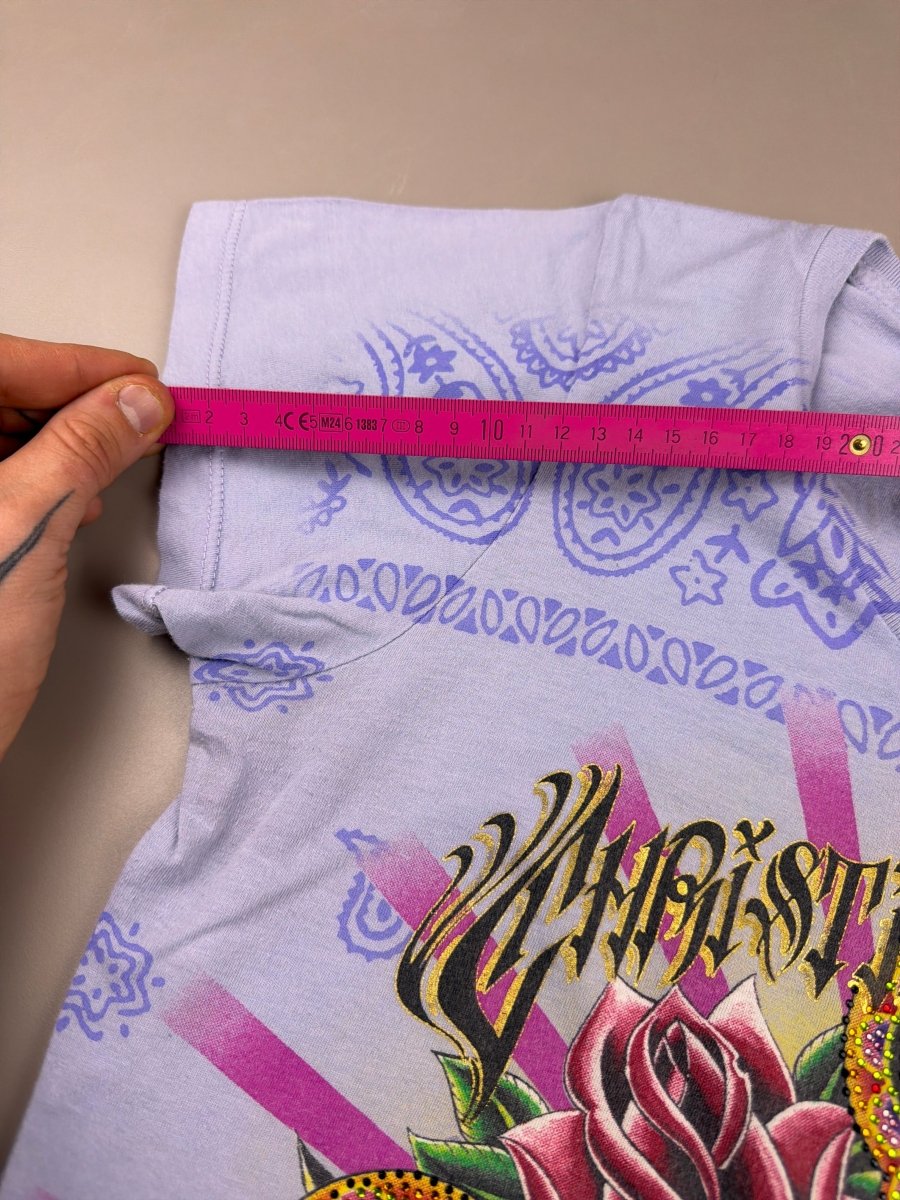 Christian Audigier Archive "Royal Cross" Rhinestone Tee - Lilac - Past Pieces