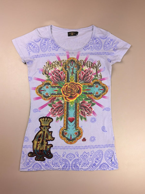 Christian Audigier Archive "Royal Cross" Rhinestone Tee - Lilac