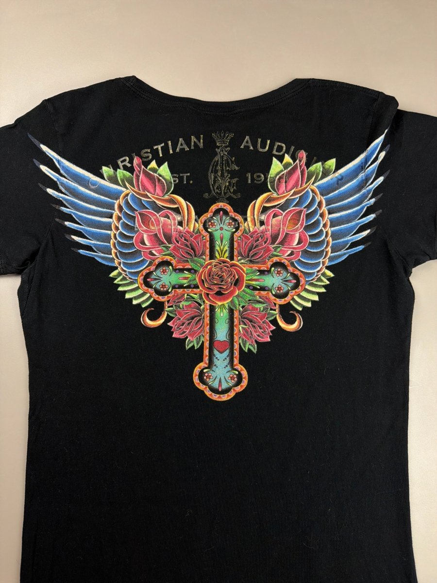 Christian Audigier Archive "Royal Tattoo" Rhinestone Tee - Black - Past Pieces