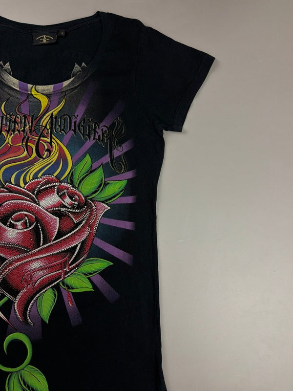 Christian Audigier Archive "Royal Tattoo" Rhinestone Tee - Black