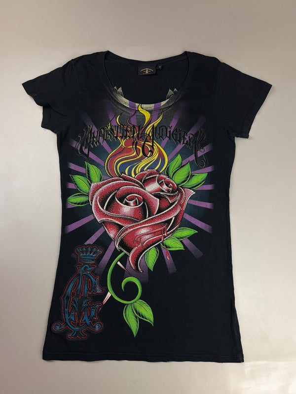 Christian Audigier Archive "Royal Tattoo" Rhinestone Tee - Black