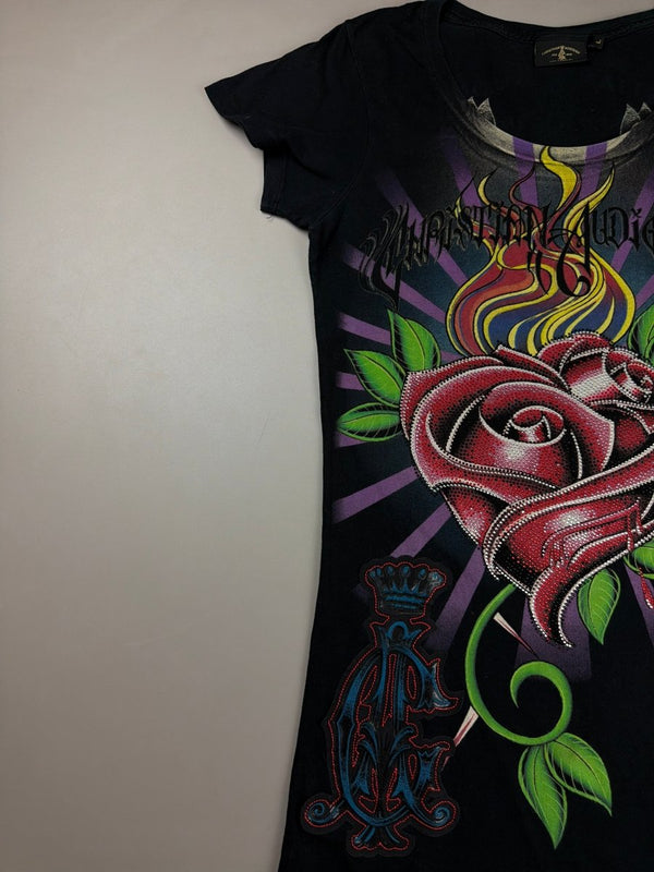 Christian Audigier Archive "Royal Tattoo" Rhinestone Tee - Black