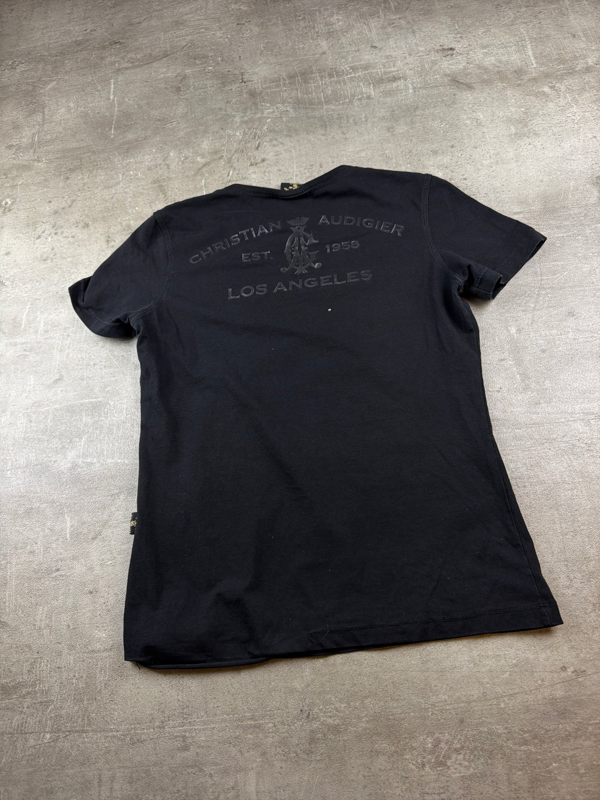 Christian Audigier Y2K Rhinestone Graphic Baby Tee - Black - Past Pieces