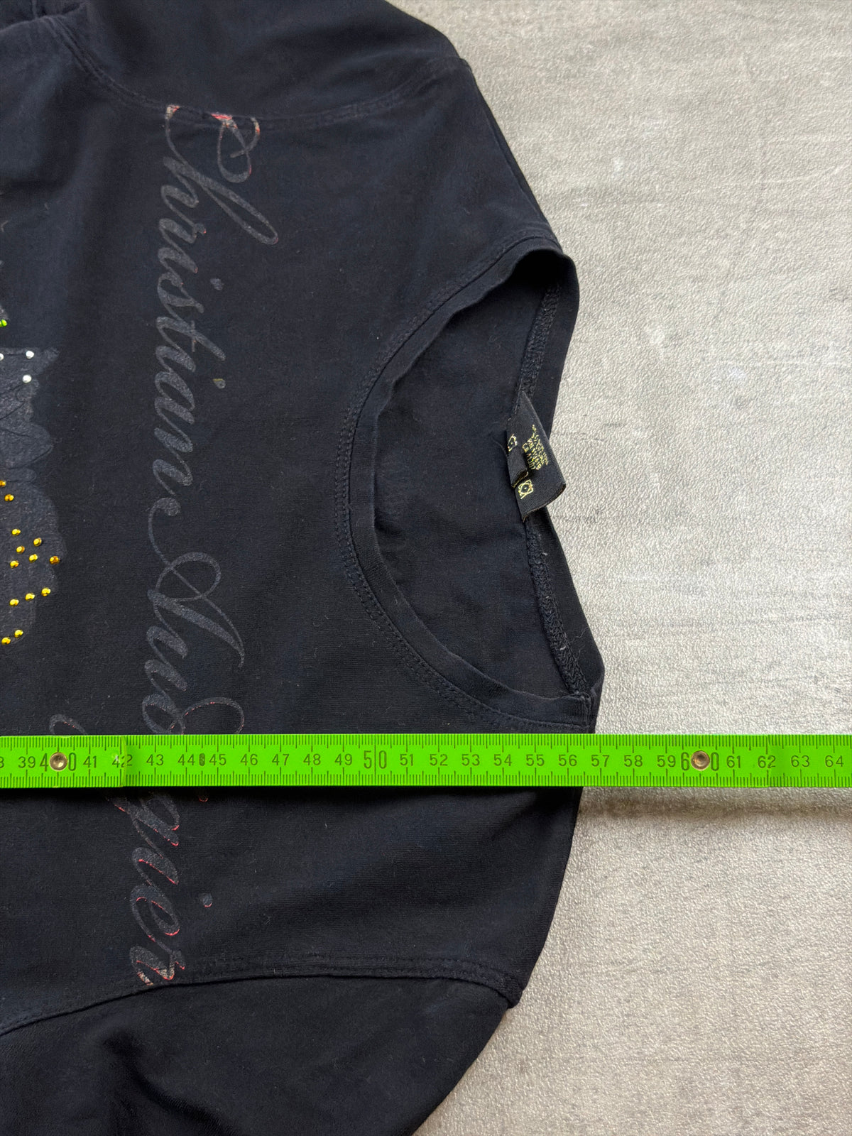 Christian Audigier Y2K Rhinestone Graphic Baby Tee - Black - Past Pieces