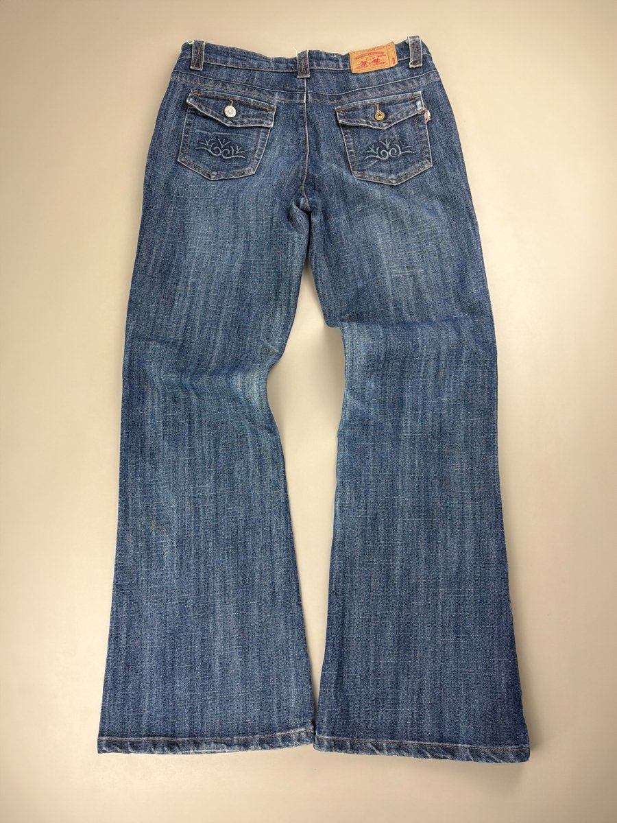 C.T.M "Tribal Orbit" Flared Denim — Cyber Sand - Wash Y2K - Past Pieces