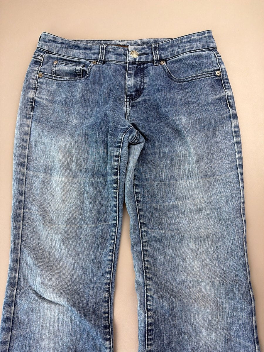 Cyber Y2K "Baroque" Embellished Low Waist Jeans - Light Wash - Past Pieces