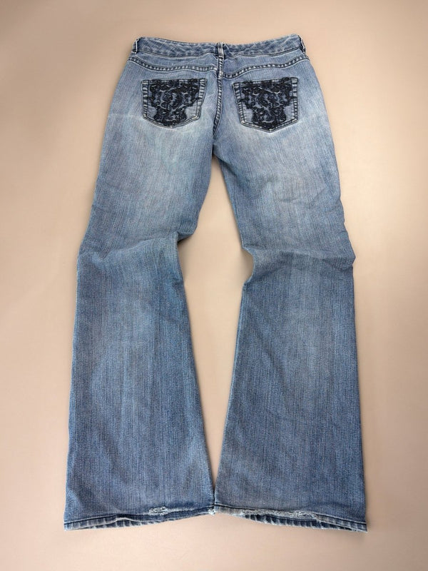 Cyber Y2K "Baroque" Embellished Low Waist Jeans - Light Wash