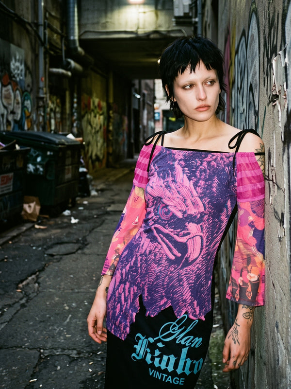 Custo Barcelona Archive Eagle Print Longsleeve Dress - Pink/Multicolor