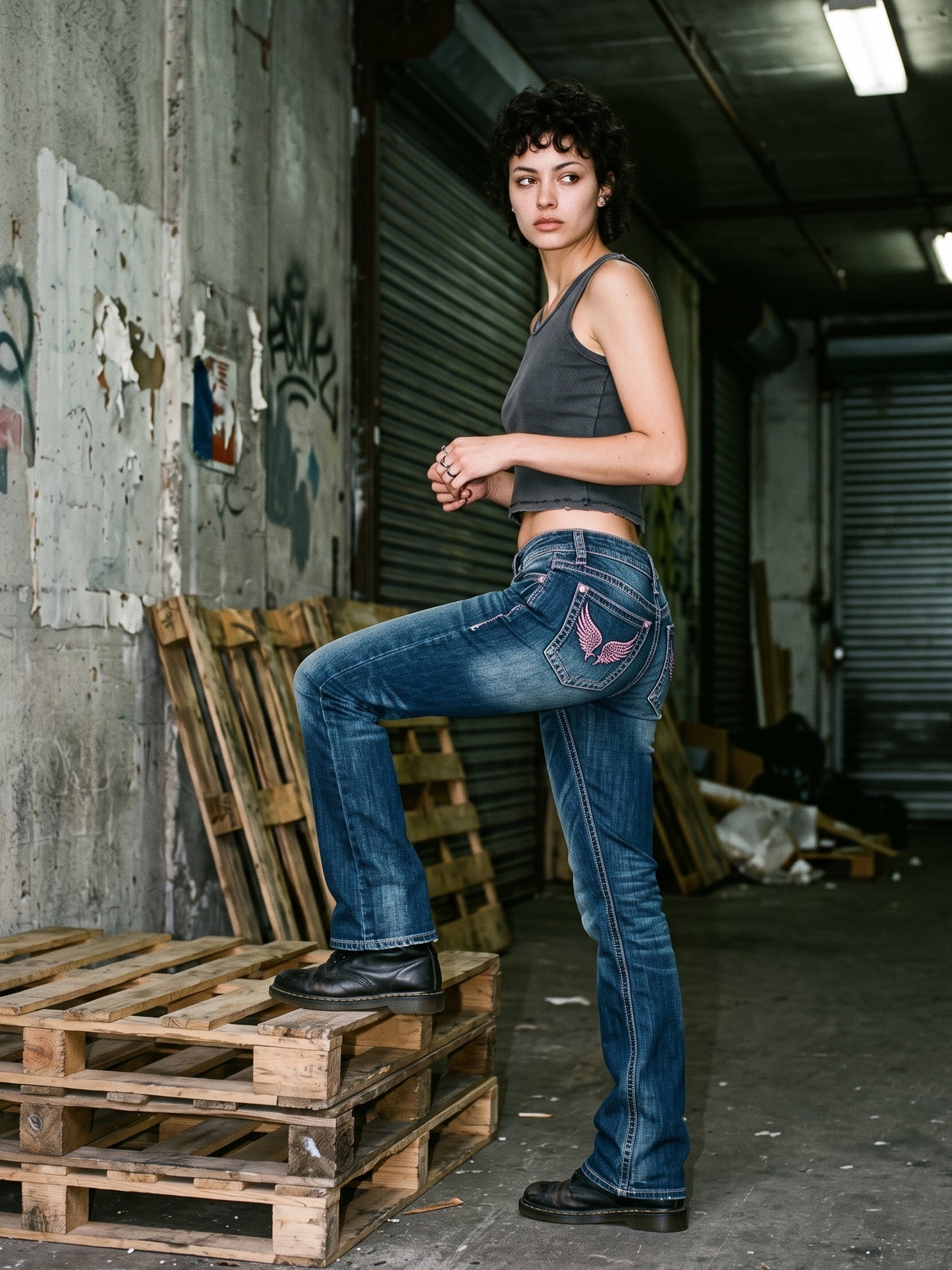 Rock Revival / Rock & Republic Vintage Y2K "Jagger" Strass Flare Jeans - Dark Blue