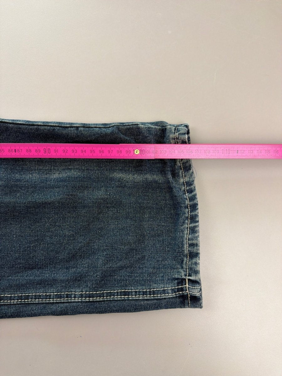 Dermson "Blaze" Embroidered Wide Leg Jeans - Cyber Y2K Flame Denim - Past Pieces