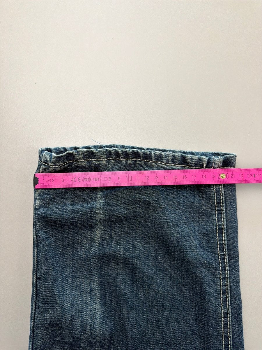 Dermson "Blaze" Embroidered Wide Leg Jeans - Cyber Y2K Flame Denim - Past Pieces