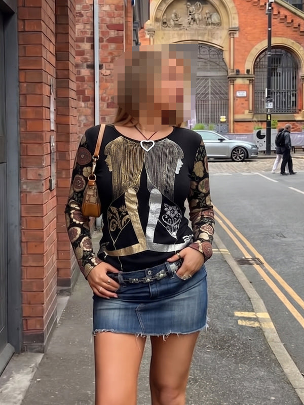 Custo Barcelona Archive "Metallic Twins" Graphic Longsleeve - Black/Gold