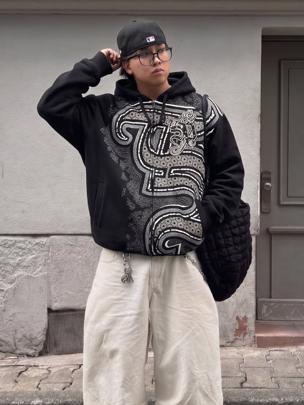 Southpole "Cyber Hexagon" Rhinestone Zip Hoodie - Black & Silver
