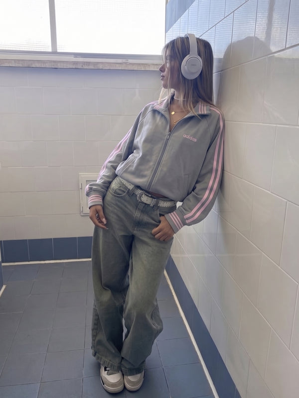 Adidas Vintage 2004 Trackjacket - Grey & Pastel Pink Blockette Vibe