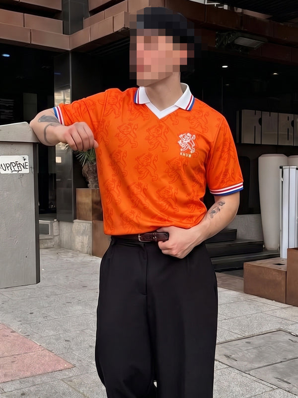 Score Draw KNVB Netherlands Retro Jersey - Vibrant Orange / Blokecore Aesthetic