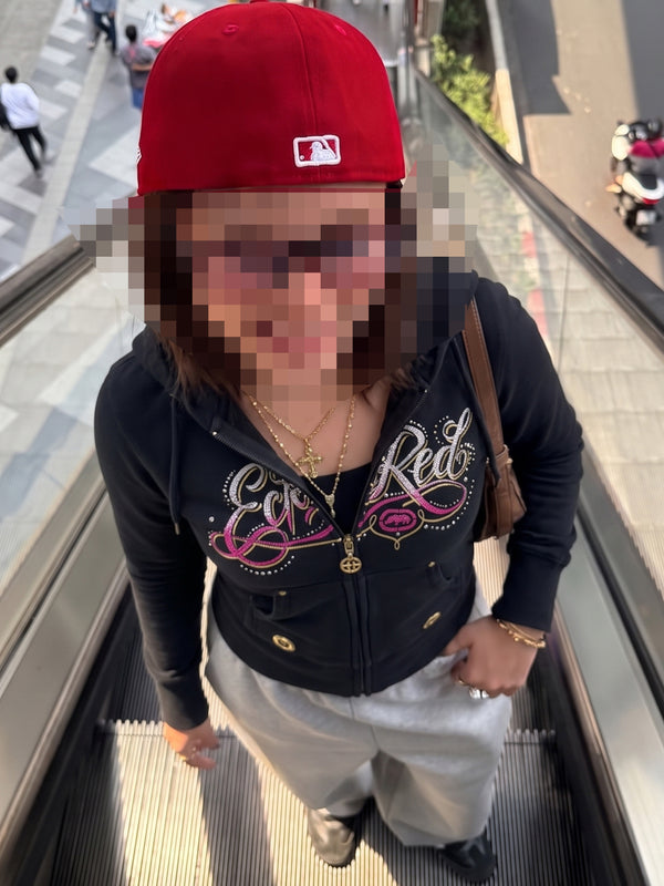 Ecko Red "Rhinestone Spellout" Zip Hoodie - Black / Pink